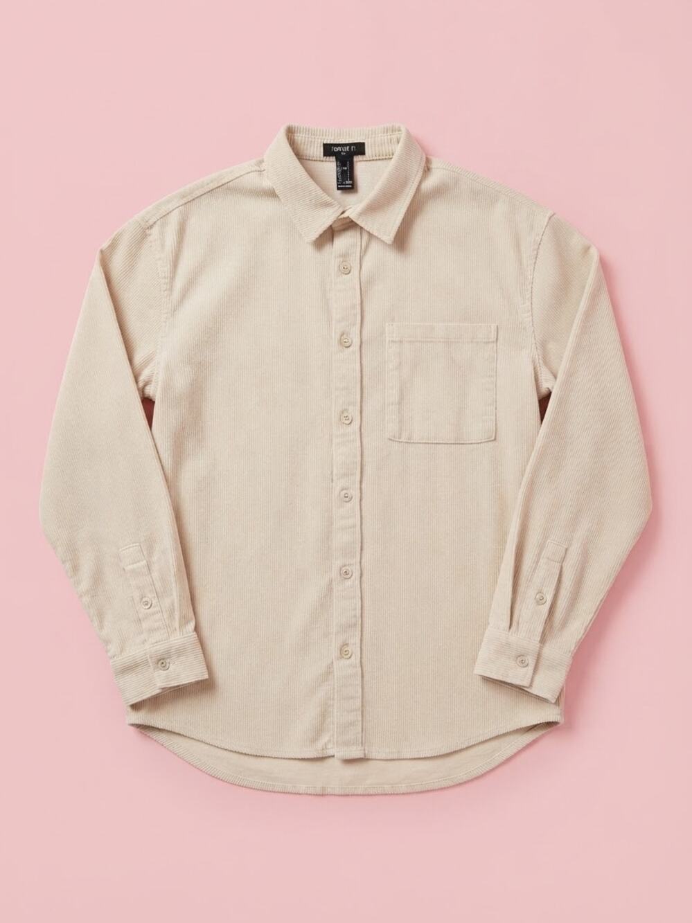 Forever 21 Men Corduroy Button Down Shirt Cream Beige Long Sleeve Pocket L Fall